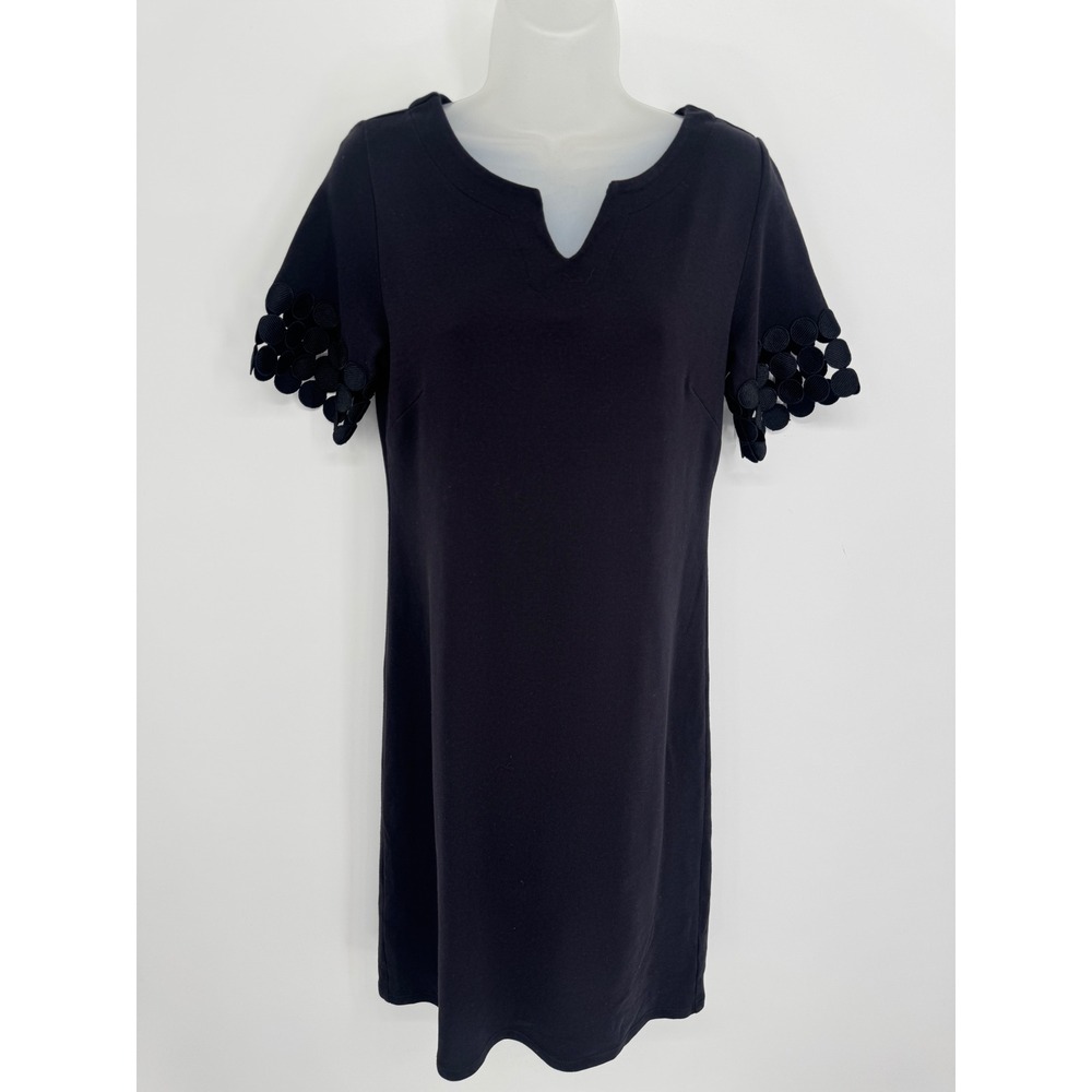 Talbots Shift Dress Women S Black Eyelet Sleeve Minimalist LBD Career Office